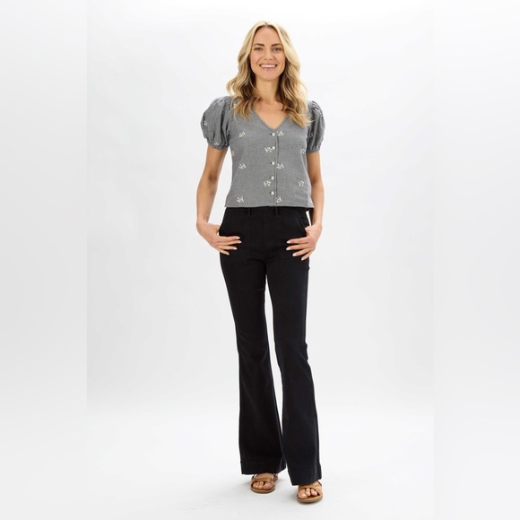 New! judy blue high rise elastic waist pull on trouser flare black JB88651 BK - Picture 2 of 14